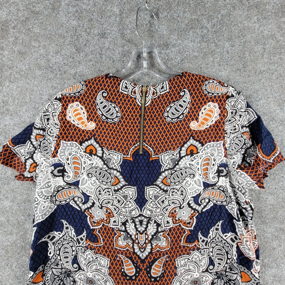 Express Mini Dress‎ Womens S Multicolor Bohemian Floral Short Sleeve Back Zipper - Picture 8 of 16
